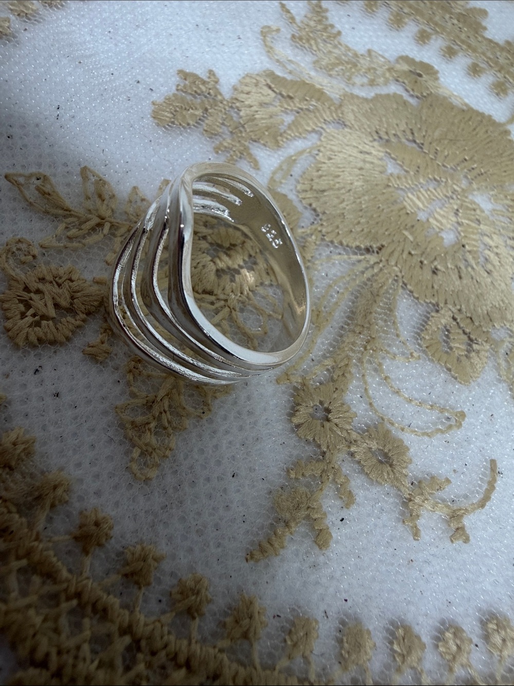 925 Sterling Silver Sculptural 4 Wave Ring Size 8 Organic Modernist Statement - Picture 7 of 8